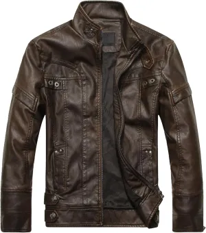 JEsilunmaMY Men's Stand Collar Moto Biker Coats Zip-Up Fleece Motorcycle Leather Jackets Winter Warm Casual Bomber Jacket