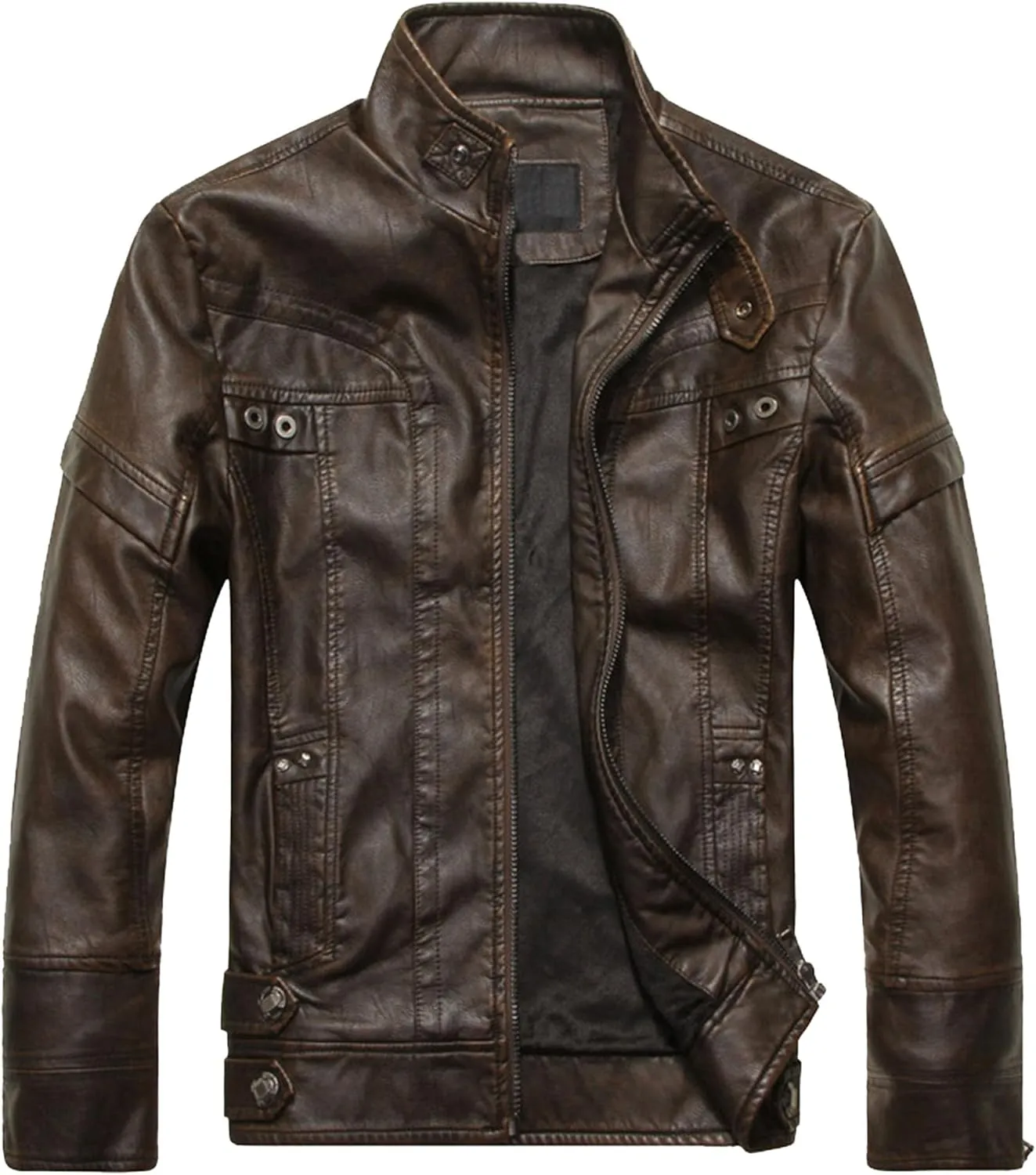 JEsilunmaMY Men's Stand Collar Moto Biker Coats Zip-Up Fleece Motorcycle Leather Jackets Winter Warm Casual Bomber Jacket