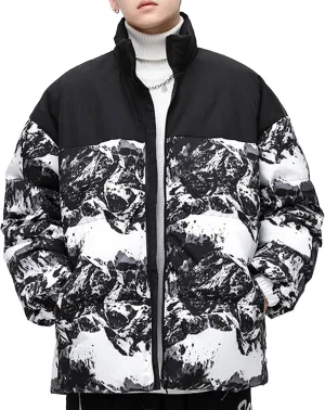 JEsilunmaMY Men's Windproof Printed Padded Jacket Stand Collar Thicken Puffer Quilted Jacket Thermal Warm Winter Coats