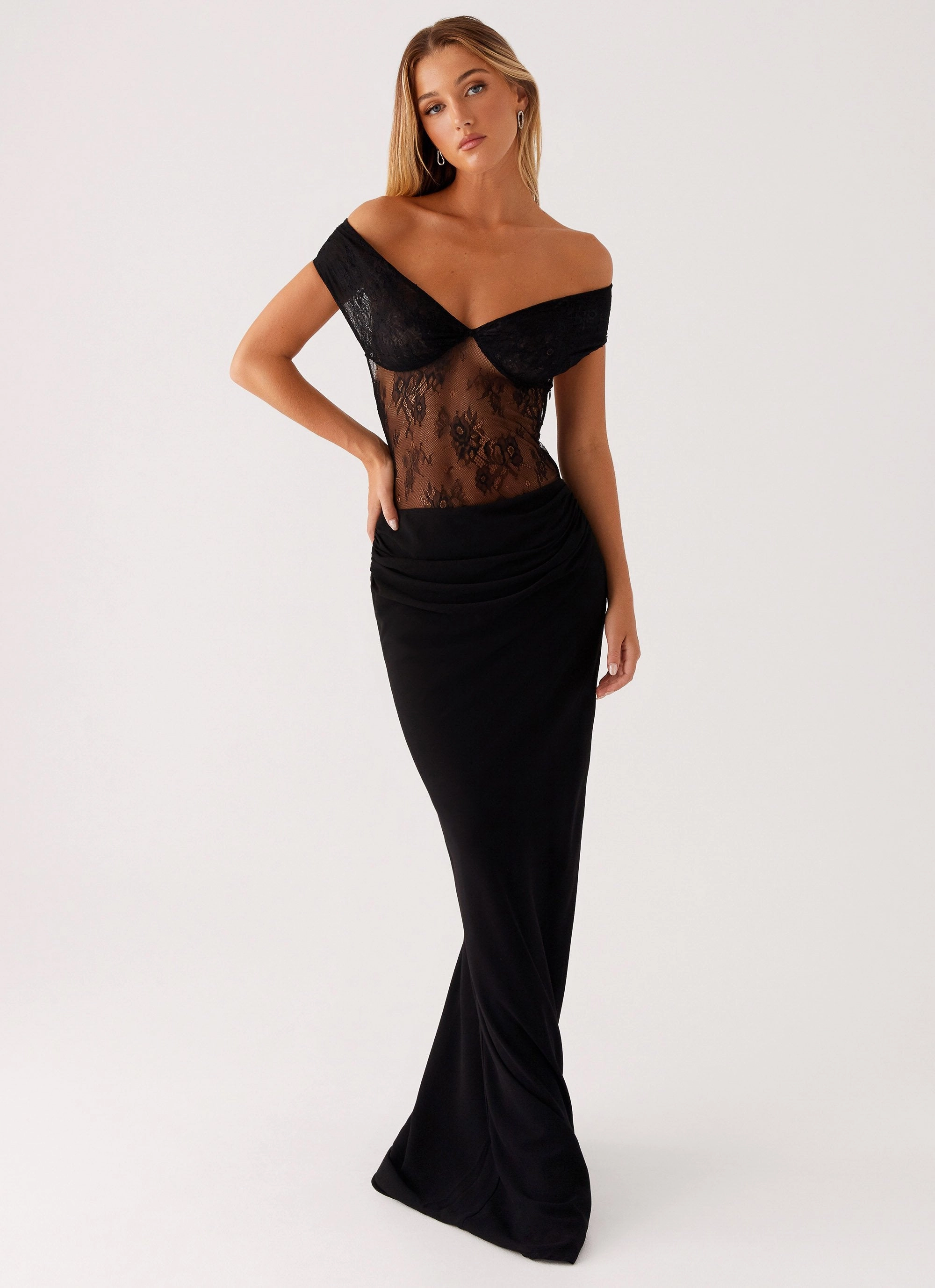 Gentle Drape Vibrant Hue Elle Maxi Dress - Black