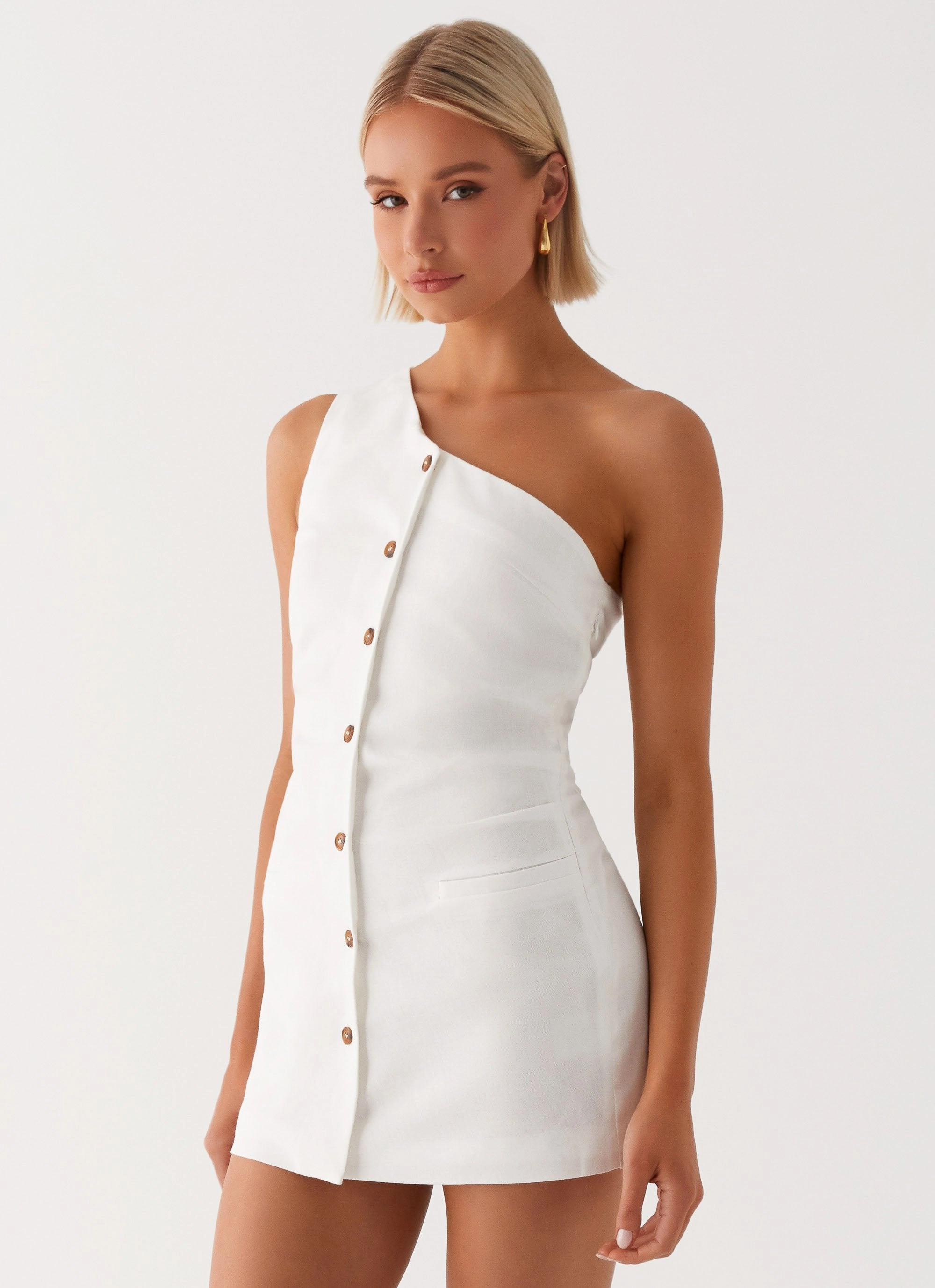 Jordy Linen Mini Dress - White Artistic Edge