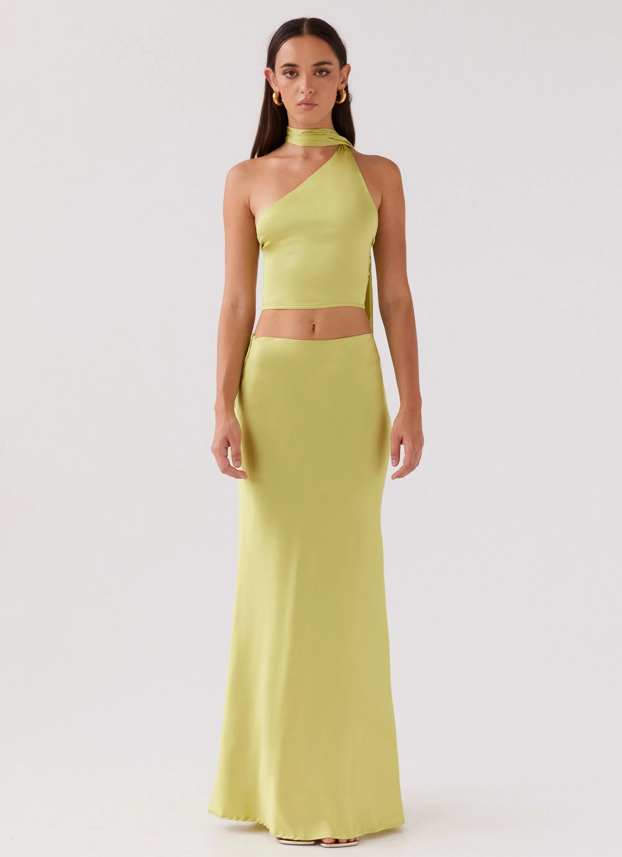 Josefina Satin Maxi Skirt - Chartreuse Evening Outing Red Carpet Look