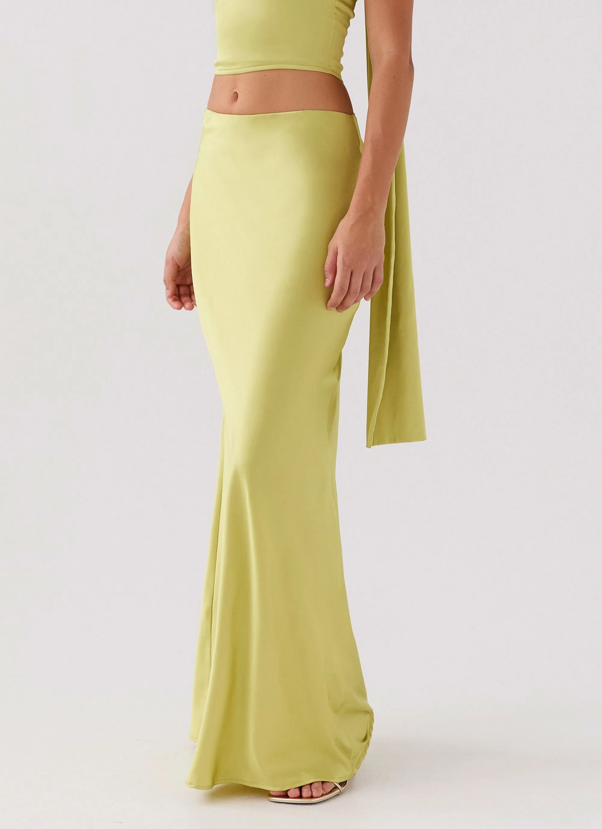 Josefina Satin Maxi Skirt - Chartreuse Lightweight texture