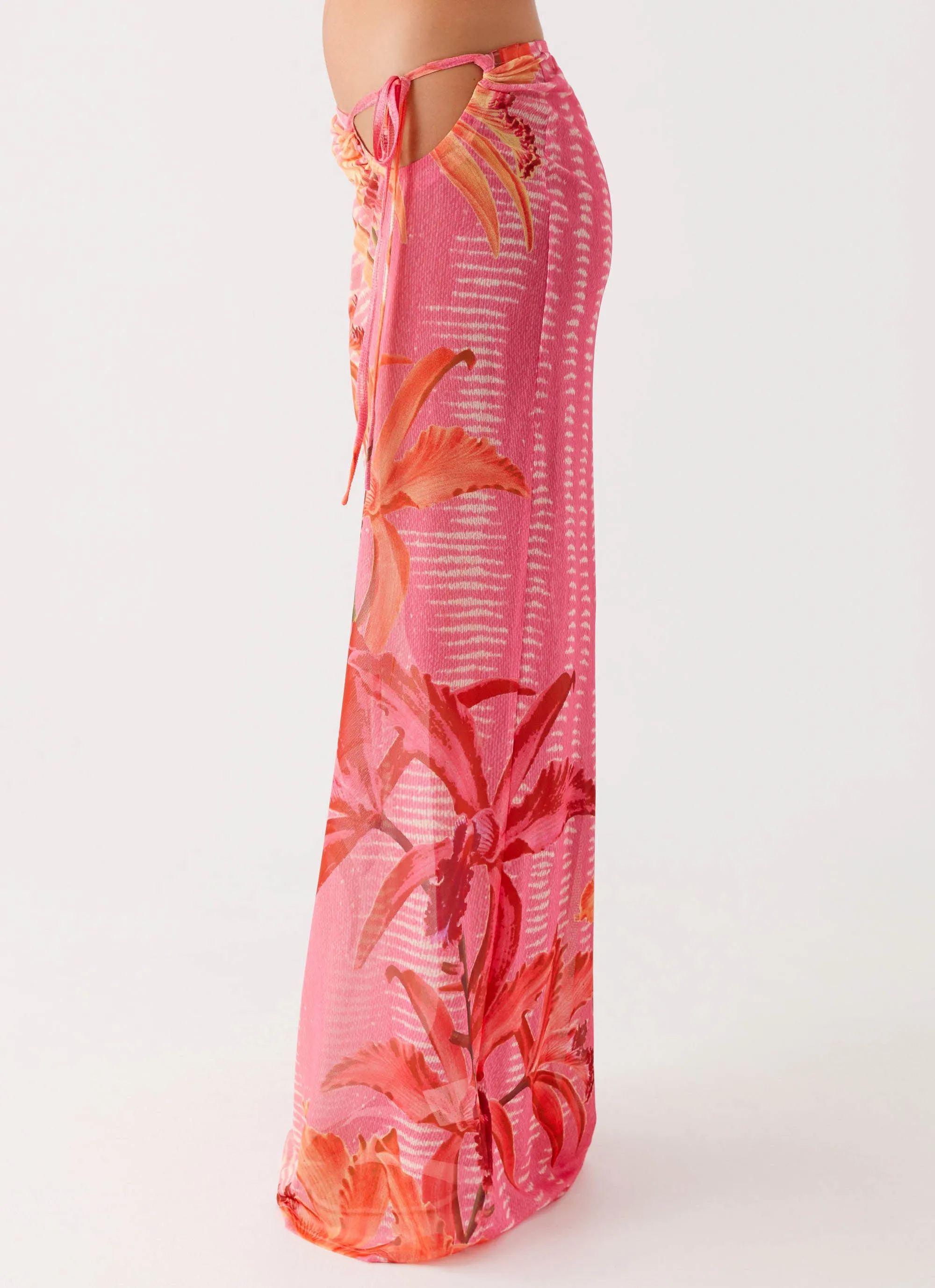Jovani Maxi Skirt - Tropical Pink Print Comfortable Motion
