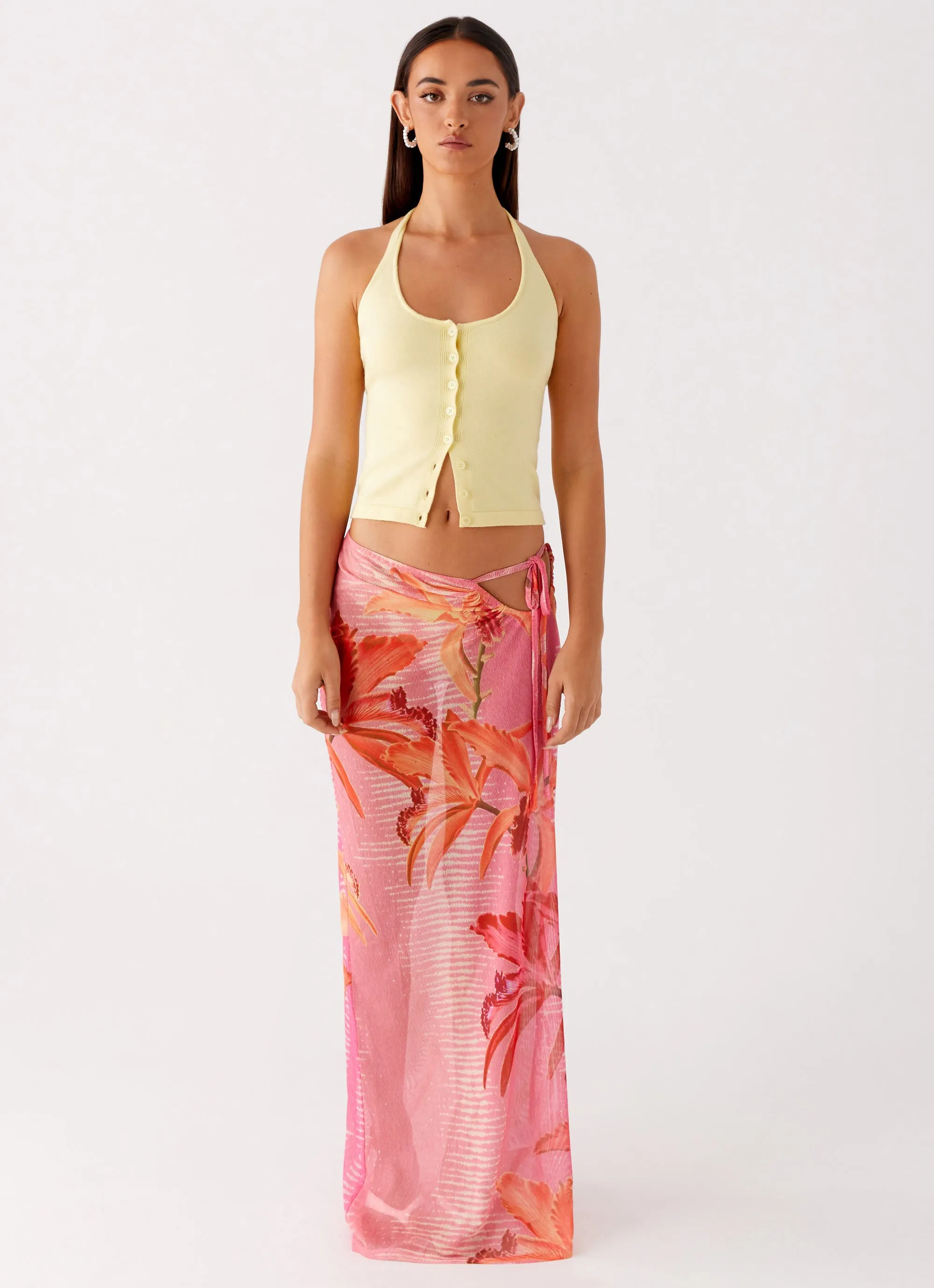 Jovani Maxi Skirt - Tropical Pink Print Dance Practice