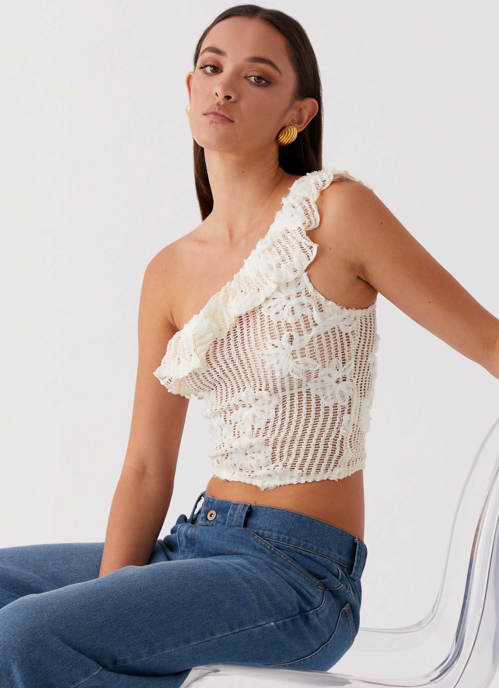 WideNeckline Juilette One Shoulder Top - Ivory