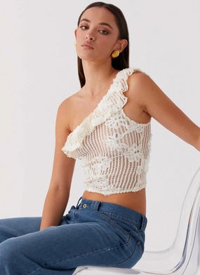 WideNeckline Juilette One Shoulder Top - Ivory