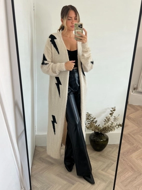 Wicking Inner Lining Kaia Lightning Print Long Cardigan / Stone