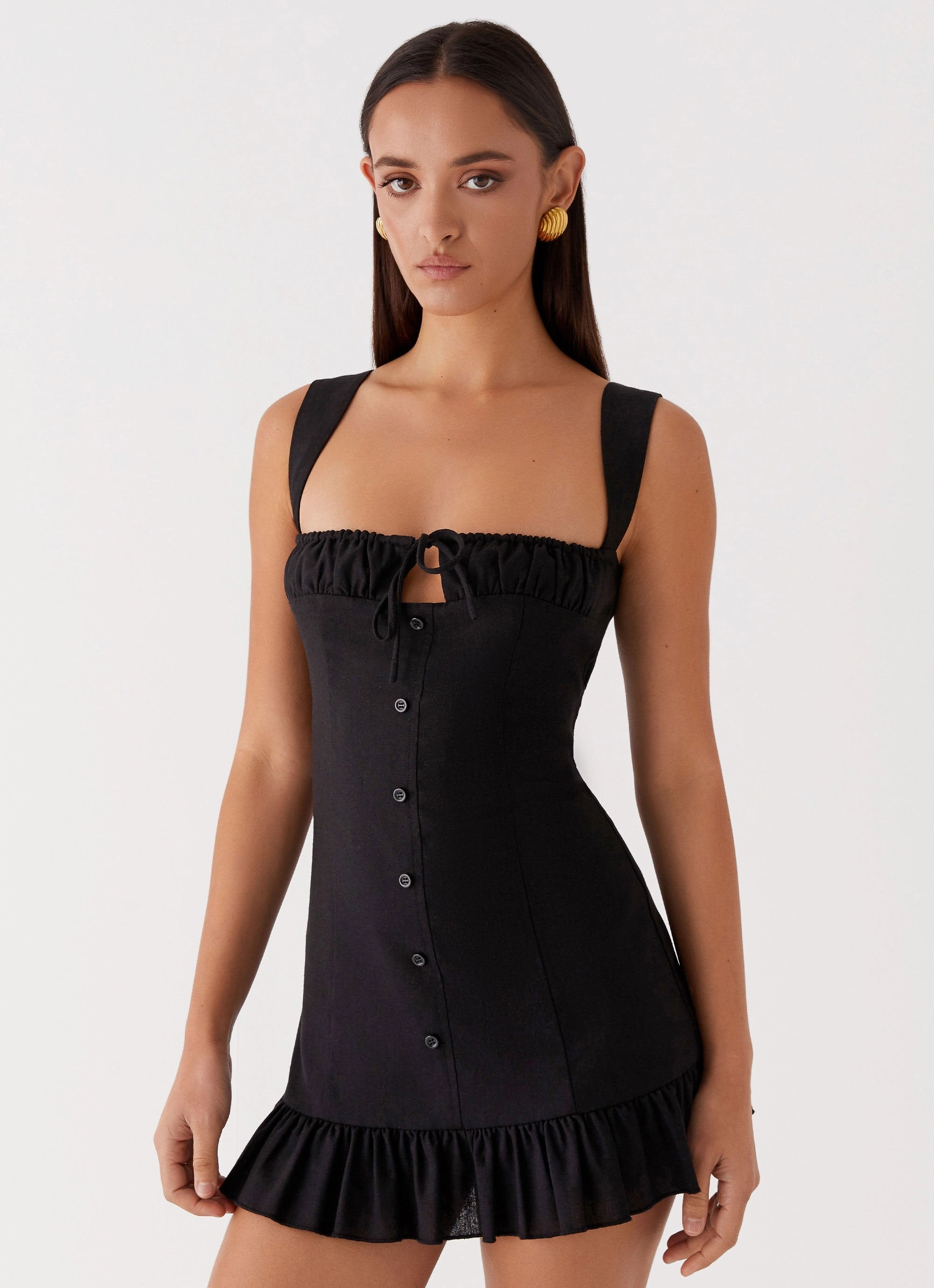 Embroidered-Detail Kamielle Frill Mini Dress - Black