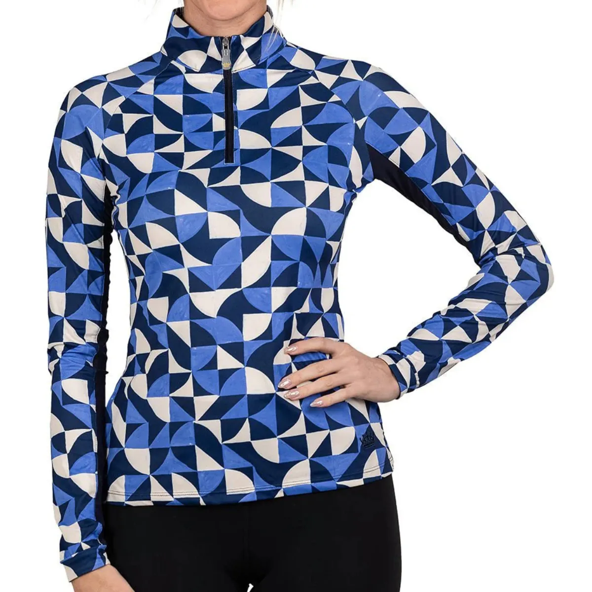 Kastel Long Sleeve 1/4 Zip in Navy Geometric - Women's 1X