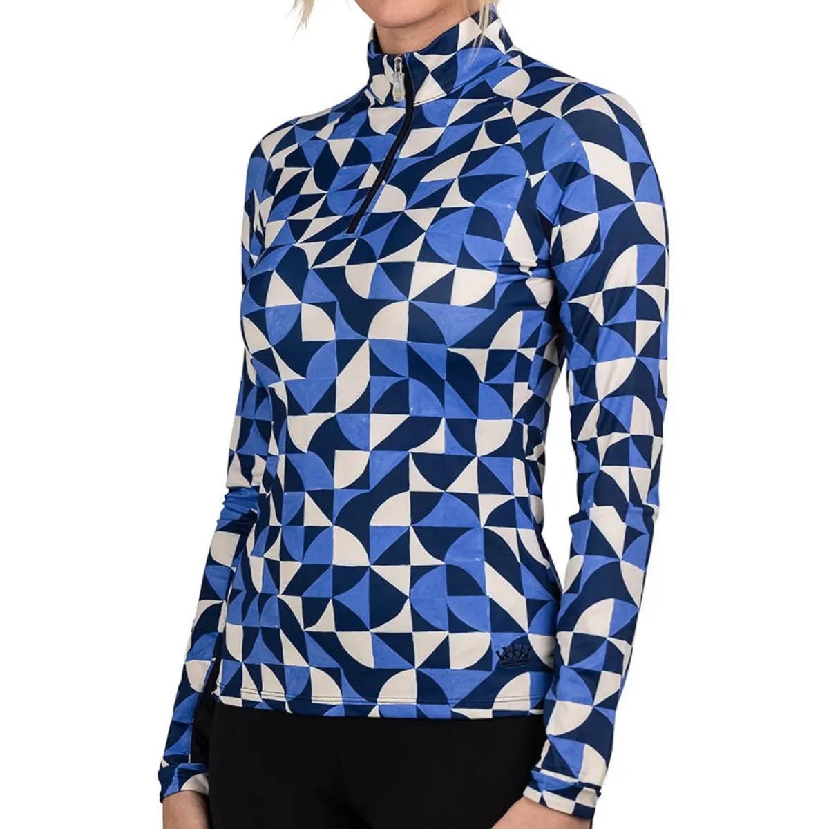 Kastel Long Sleeve 1/4 Zip in Navy Geometric - Women's 1X