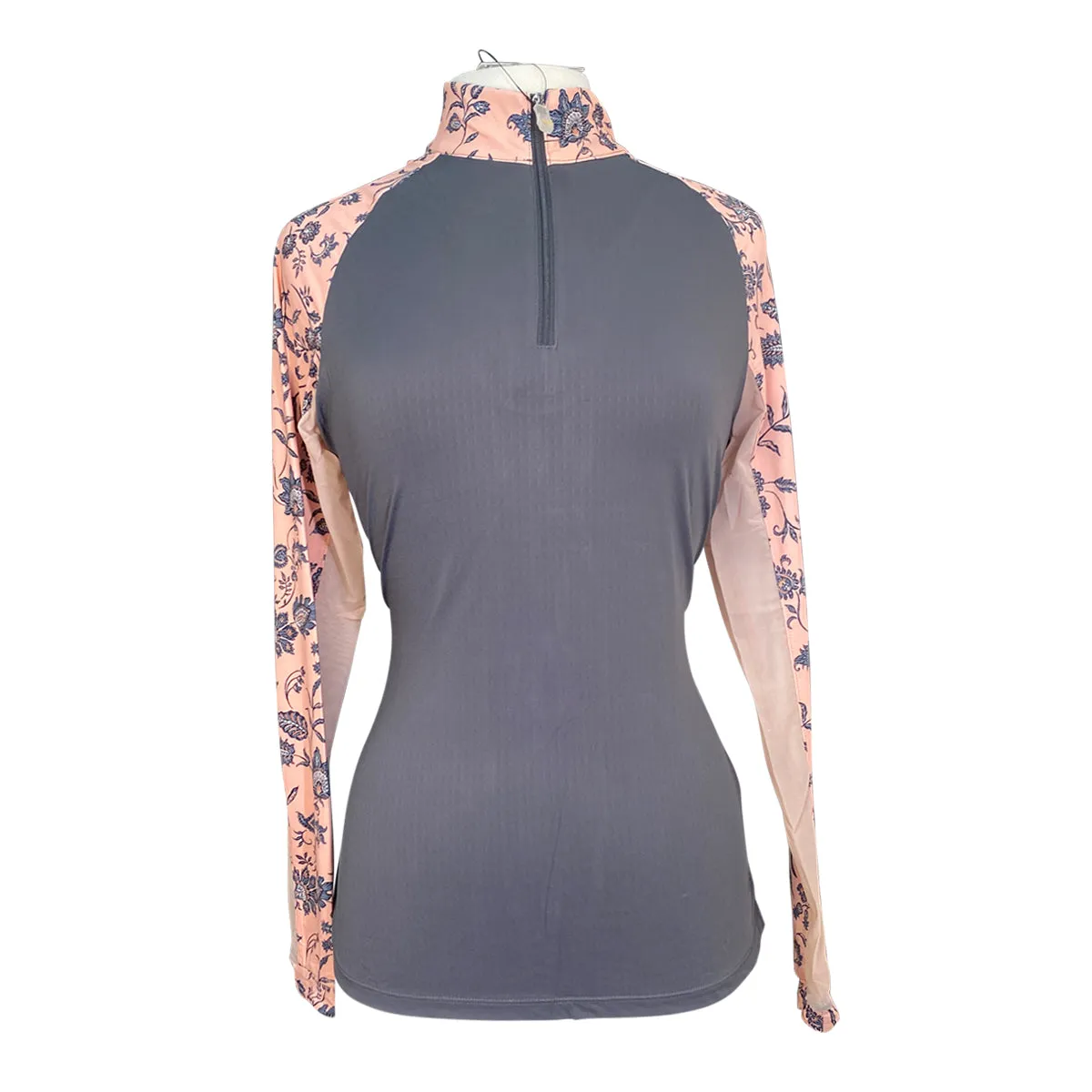 Kastel Long Sleeve 1/4 Zip Raglan Shirt in Jacobean Peach Floral - Women's 1X