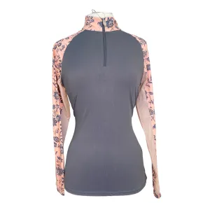 Kastel Long Sleeve 1/4 Zip Raglan Shirt in Jacobean Peach Floral - Women's 1X