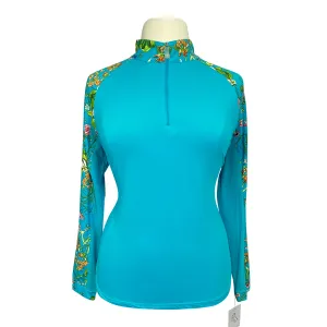 Kastel Long Sleeve 1/4 Zip Raglan Shirt in Turquoise Floral - Women's 2X