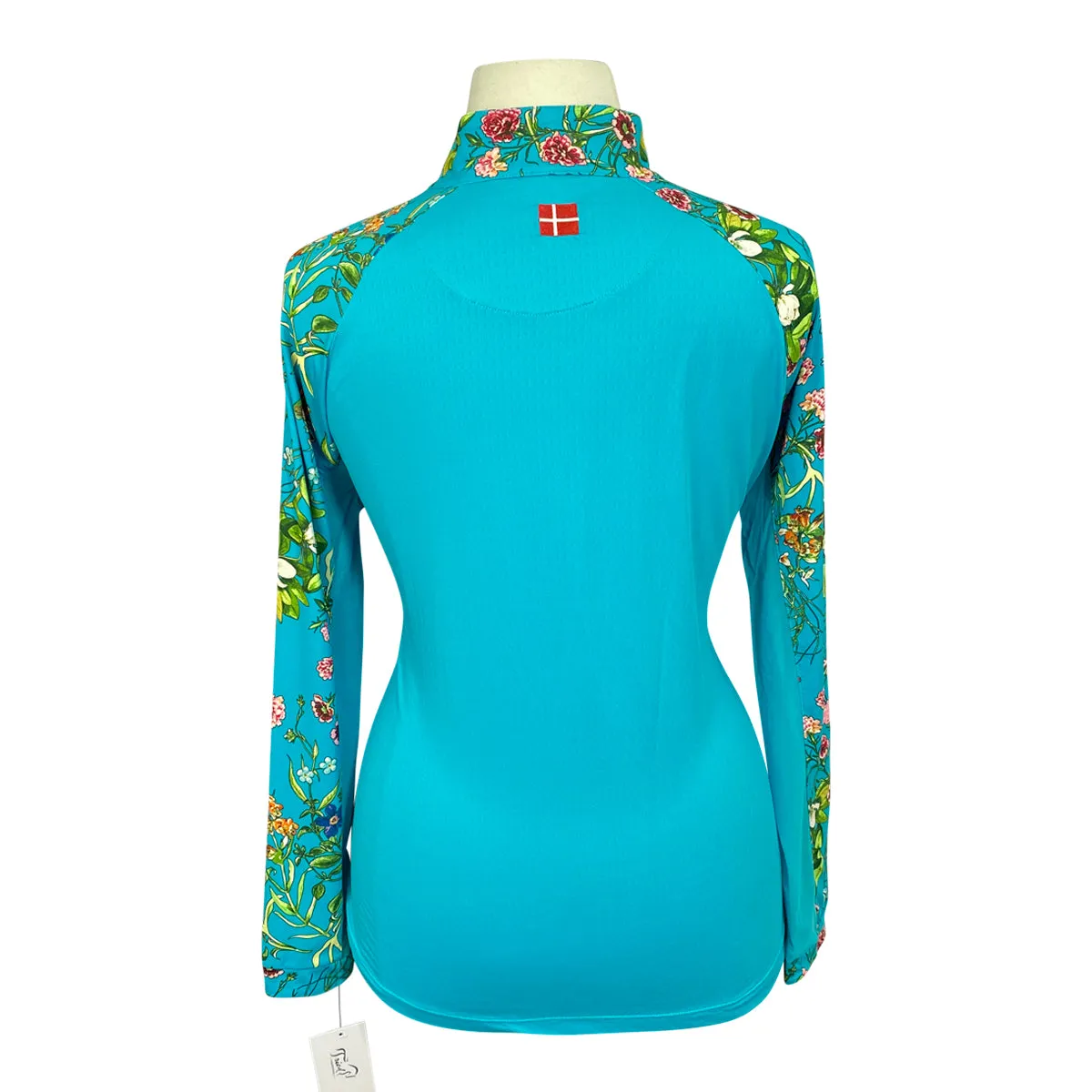 Kastel Long Sleeve 1/4 Zip Raglan Shirt in Turquoise Floral - Women's 2X