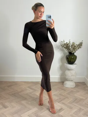 Katie Slinky Maxi Dress / Chocolate Chilly Comfort Wear Lawn Soft