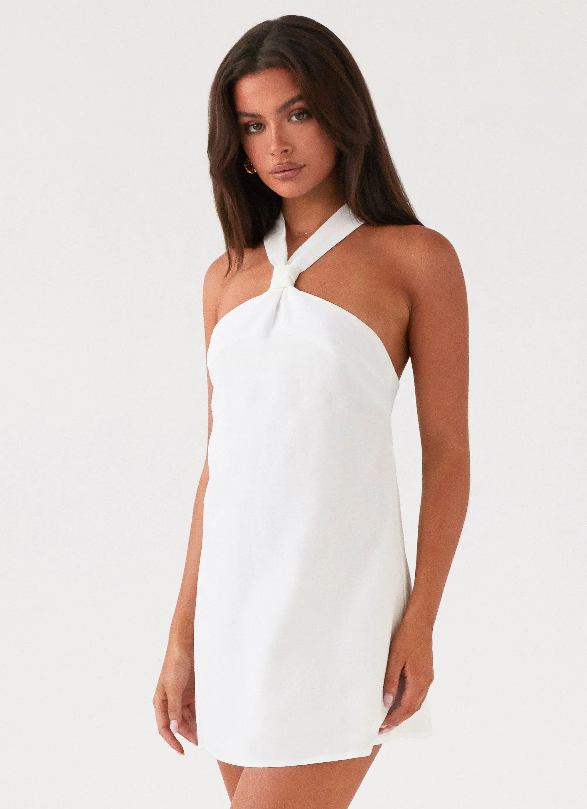 Keira Linen Mini Dress - White Glossy Texture