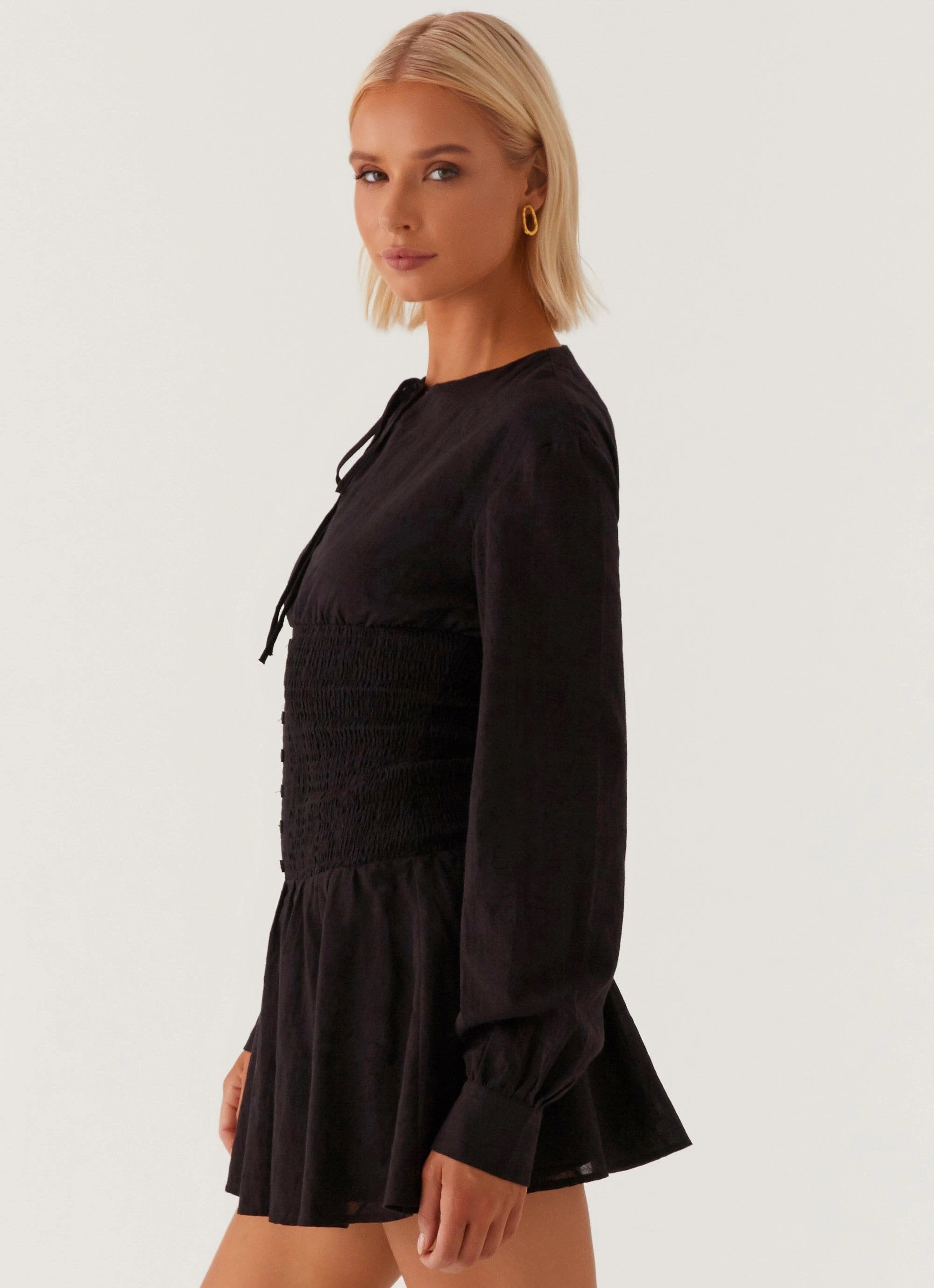 Soft Volume Kenzo Long Sleeve Mini Dress - Black