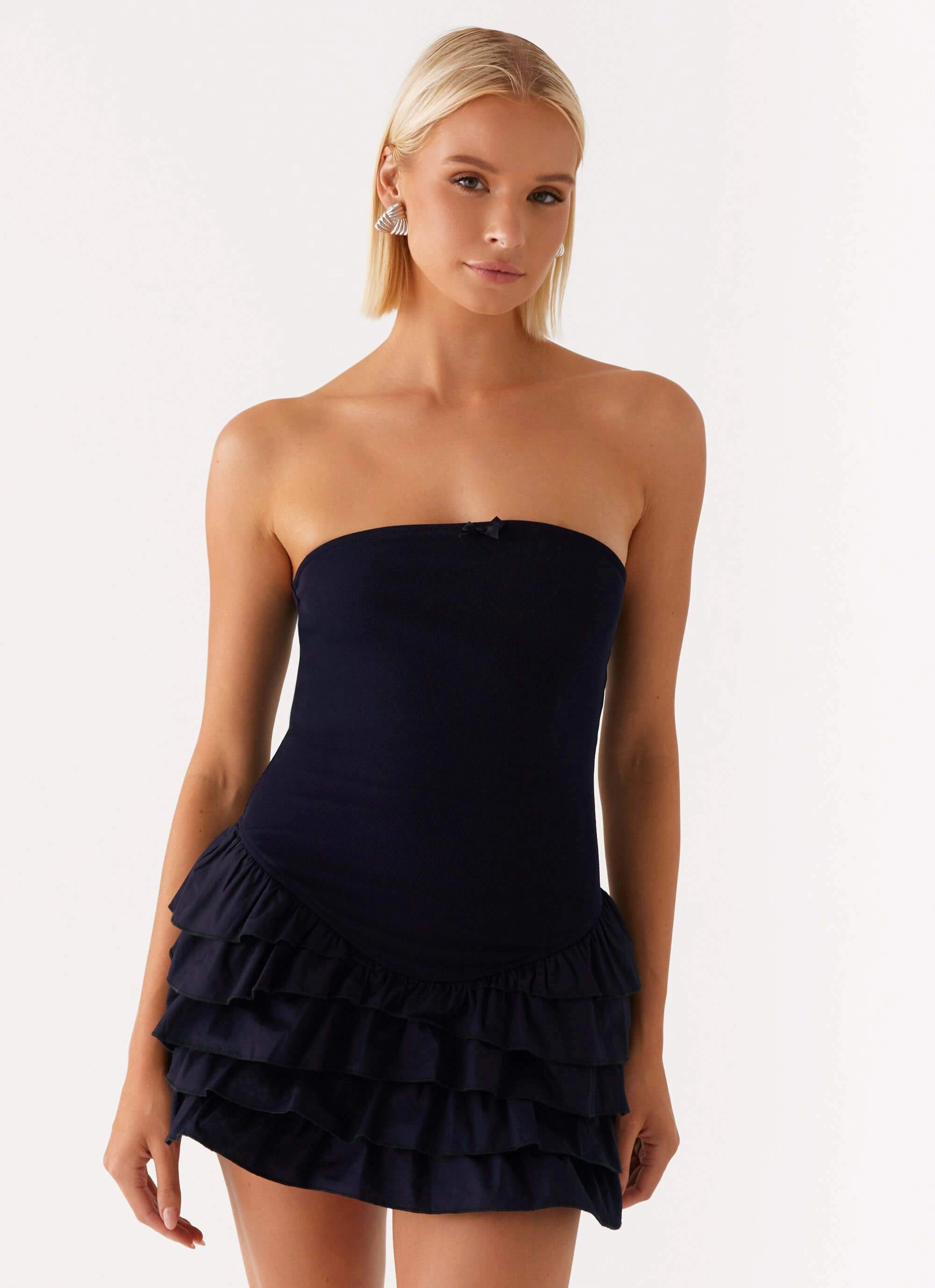 Tamay Mini Dress - Navy Smart Blend Pleat-Front