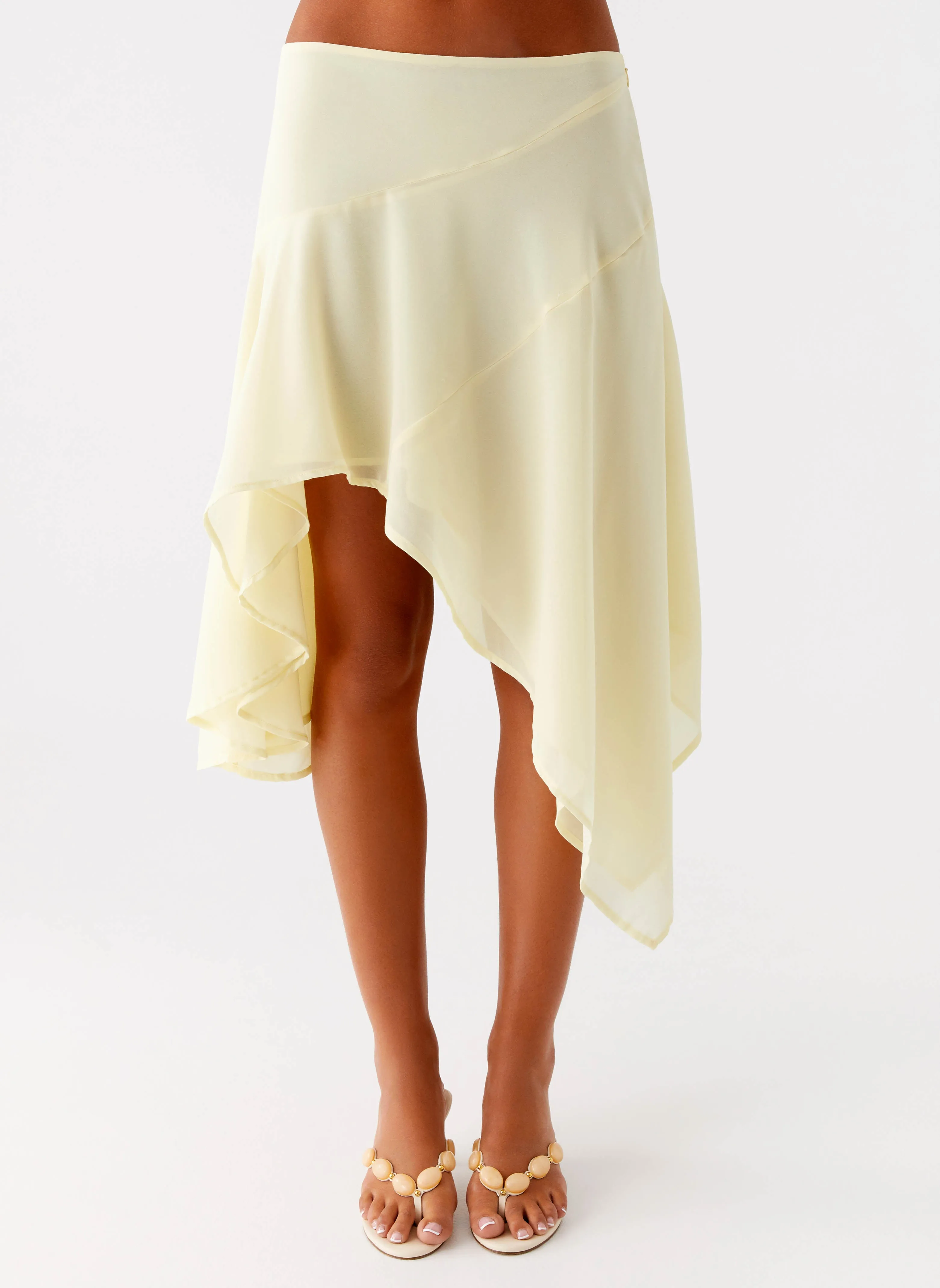 Neat Mood Kia Low Rise Asymmetrical Midi Skirt - Yellow