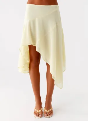 Neat Mood Kia Low Rise Asymmetrical Midi Skirt - Yellow