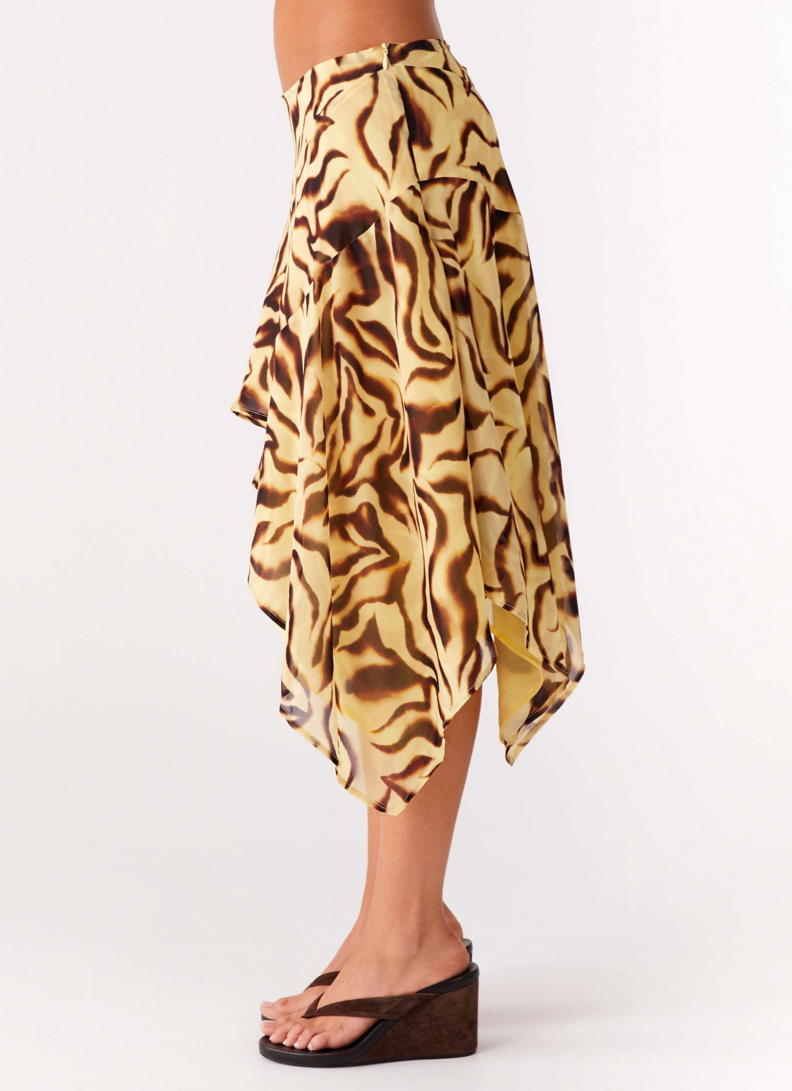 Kia Low Rise Asymmetrical Midi Skirt - Laguna Print Stay Flexible