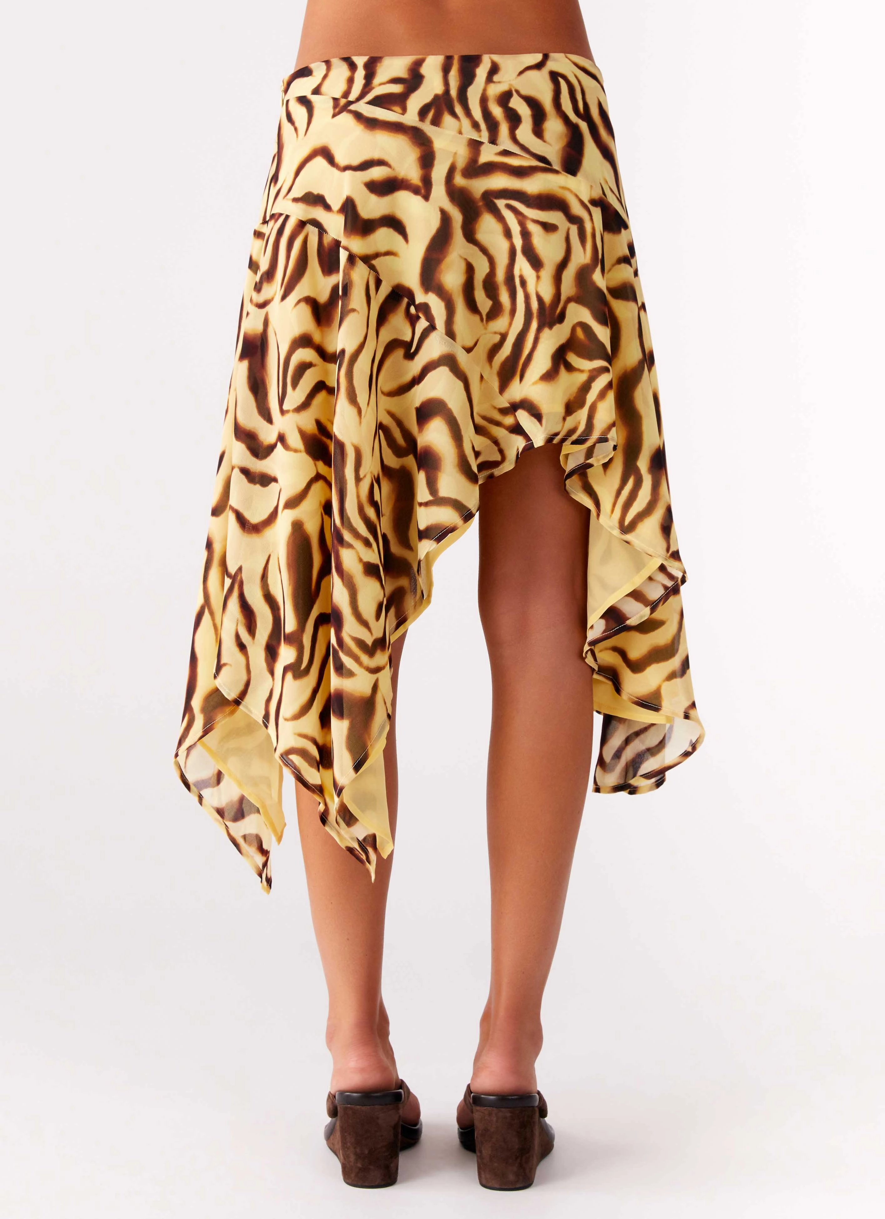 Kia Low Rise Asymmetrical Midi Skirt - Laguna Print Layer Fit
