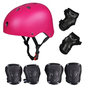 Kids Biking, Cycling, Sports Protective Gear Pads set w/Adjustable Helmet, Knee Pads, Elbow & Wrist Pads, Rose