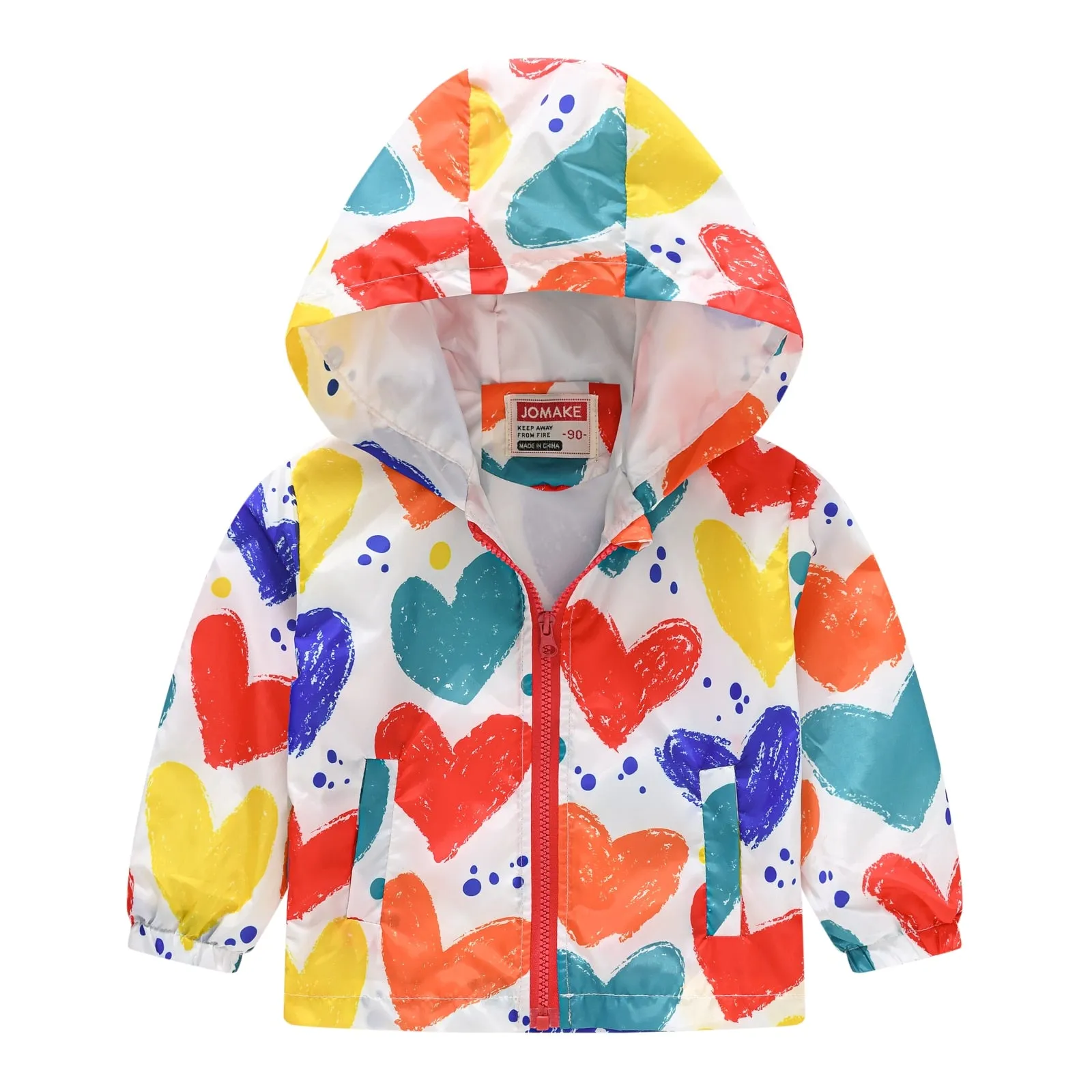 Kids Girls Colorful Cartoon Prints Windproof Hooded Jackets