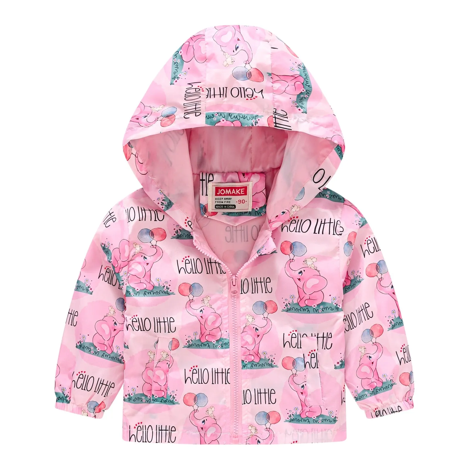 Kids Girls Colorful Cartoon Prints Windproof Hooded Jackets