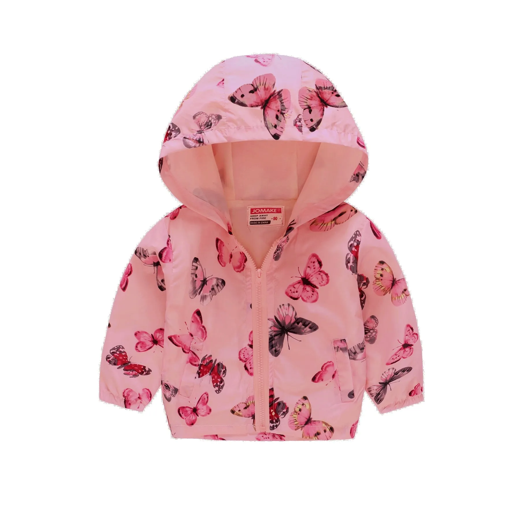 Kids Girls Colorful Cartoon Prints Windproof Hooded Jackets
