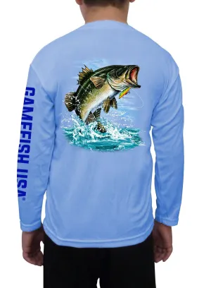 Kid's UPF 50 Long Sleeve Microfiber Moisture Wicking Performance Fishing Shirt Bass