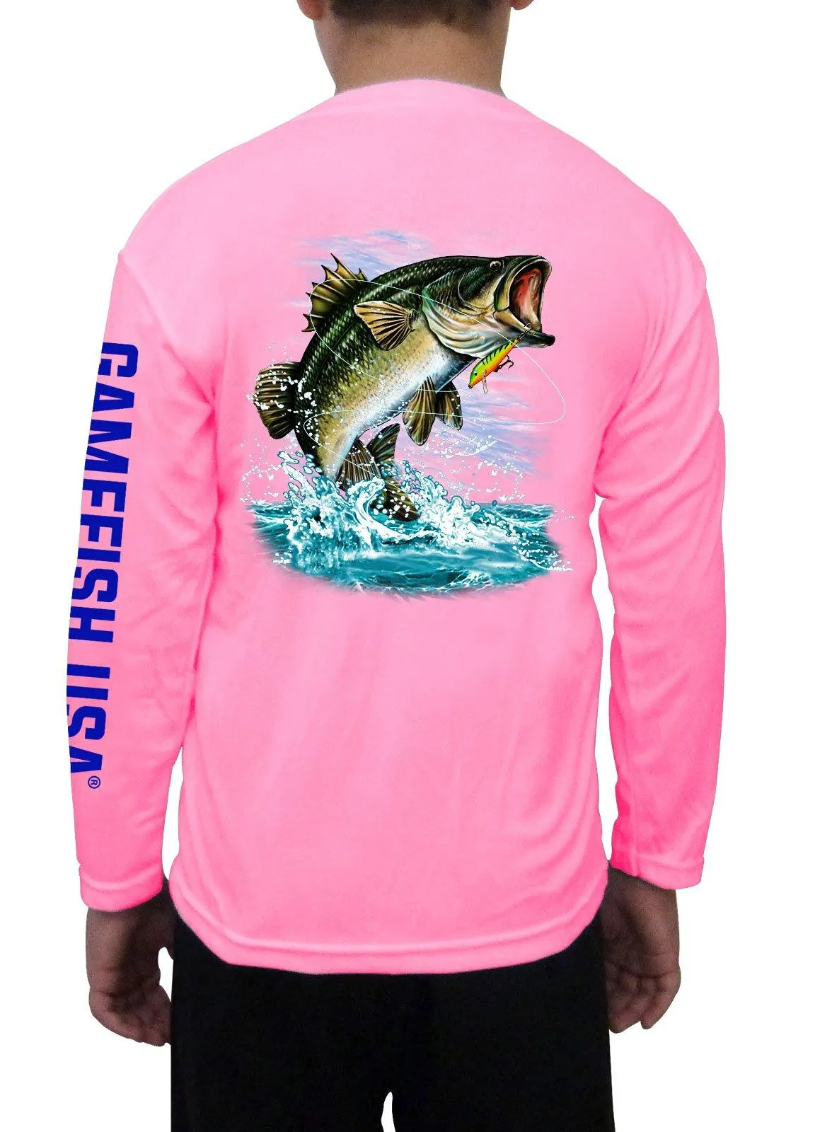 Kid's UPF 50 Long Sleeve Microfiber Moisture Wicking Performance Fishing Shirt Bass