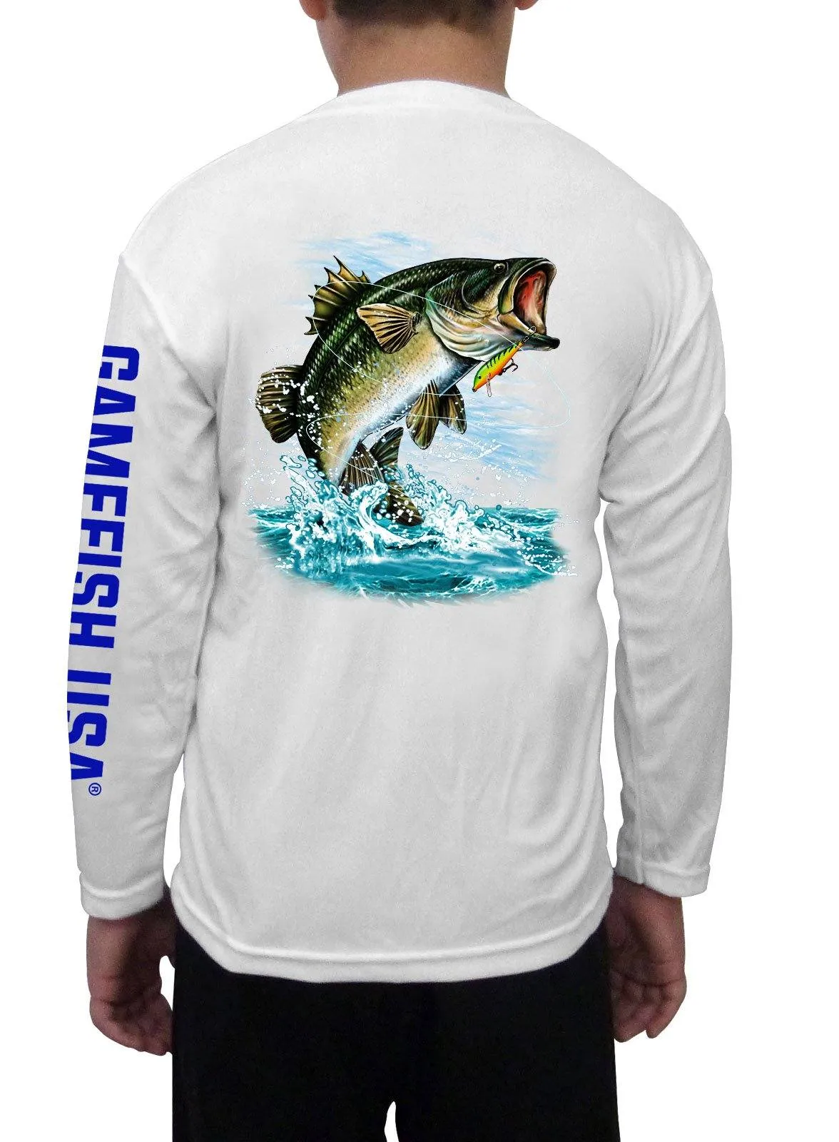 Kid's UPF 50 Long Sleeve Microfiber Moisture Wicking Performance Fishing Shirt Bass