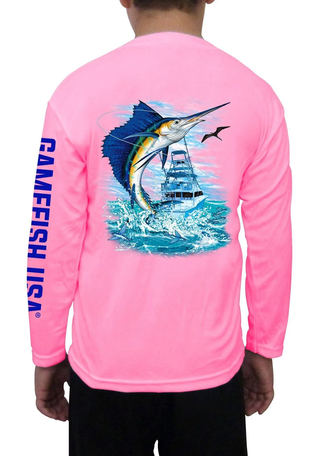 Kid's UPF 50 Long Sleeve Microfiber Moisture Wicking Performance Fishing Shirt Sailfish
