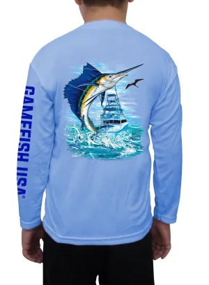 Kid's UPF 50 Long Sleeve Microfiber Moisture Wicking Performance Fishing Shirt Sailfish