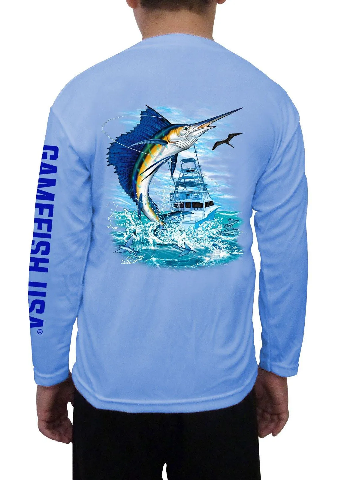 Kid's UPF 50 Long Sleeve Microfiber Moisture Wicking Performance Fishing Shirt Sailfish