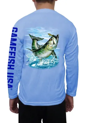 Kid's UPF 50 Long Sleeve Microfiber Moisture Wicking Performance Fishing Shirt Tarpon