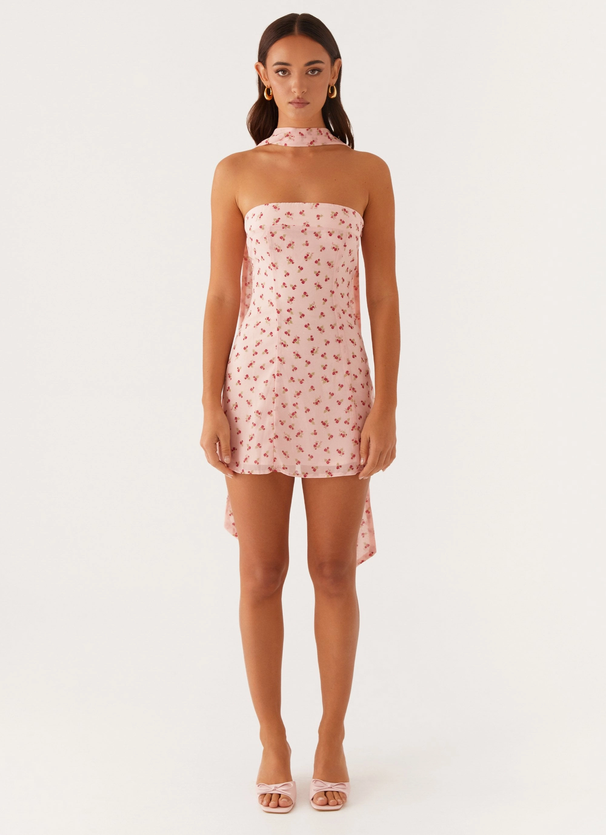 Minimal Details Kiesha Strapless Scarf Mini Dress - Pink Flower