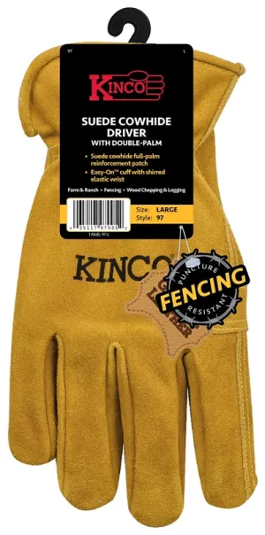 Kinco 97-L Gloves, Men's, L, Keystone Thumb, Shirred Elastic Cuff, Cowhide Leather, Gold :PR: QUANTITY: 1