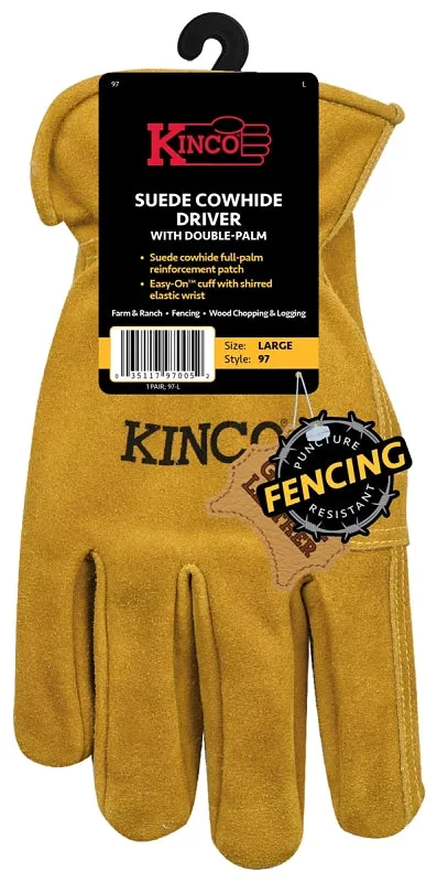 Kinco 97-L Gloves, Men's, L, Keystone Thumb, Shirred Elastic Cuff, Cowhide Leather, Gold :PR: QUANTITY: 1