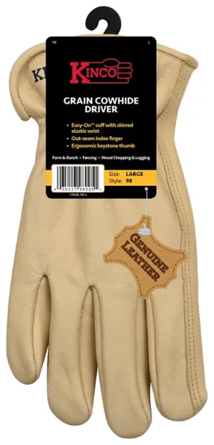 Kinco 98-M Driver's Gloves, Men's, M, Keystone Thumb, Shirred Elastic Cuff, Cowhide Leather, Tan :PR: QUANTITY: 1