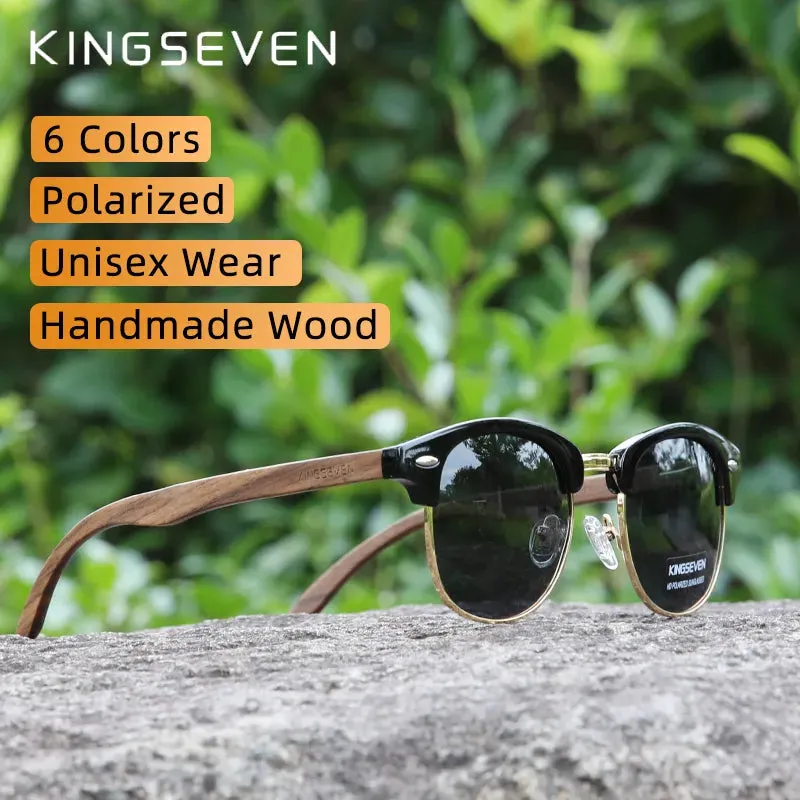 KINGSEVEN 2023 Quality Upgrade Walnut Wooden Sunglasses Men Polarized Semi-Rimless UV400 Protection Retro Eyewear Women