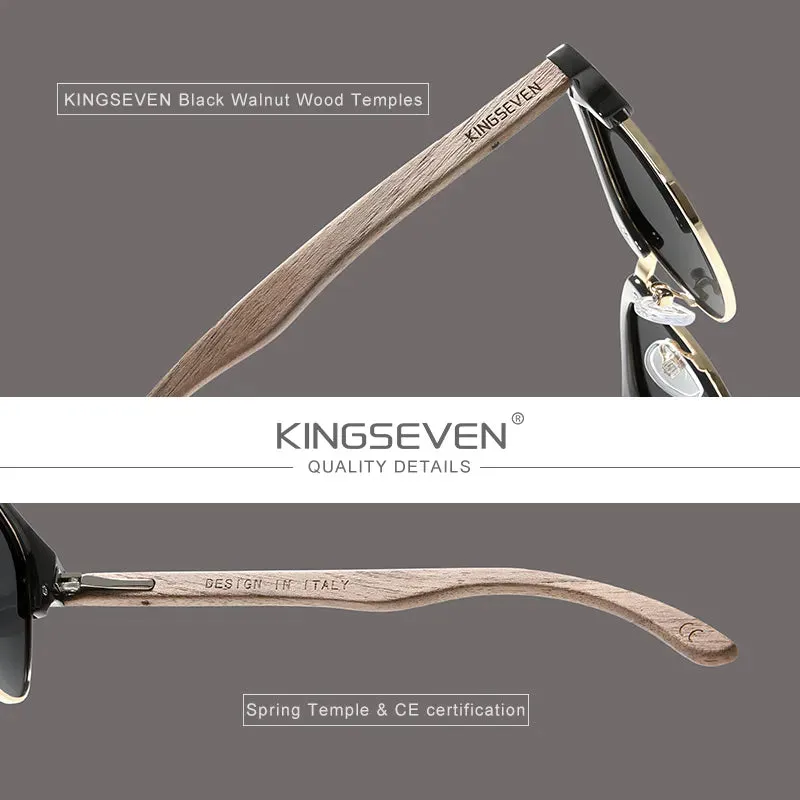 KINGSEVEN 2023 Quality Upgrade Walnut Wooden Sunglasses Men Polarized Semi-Rimless UV400 Protection Retro Eyewear Women