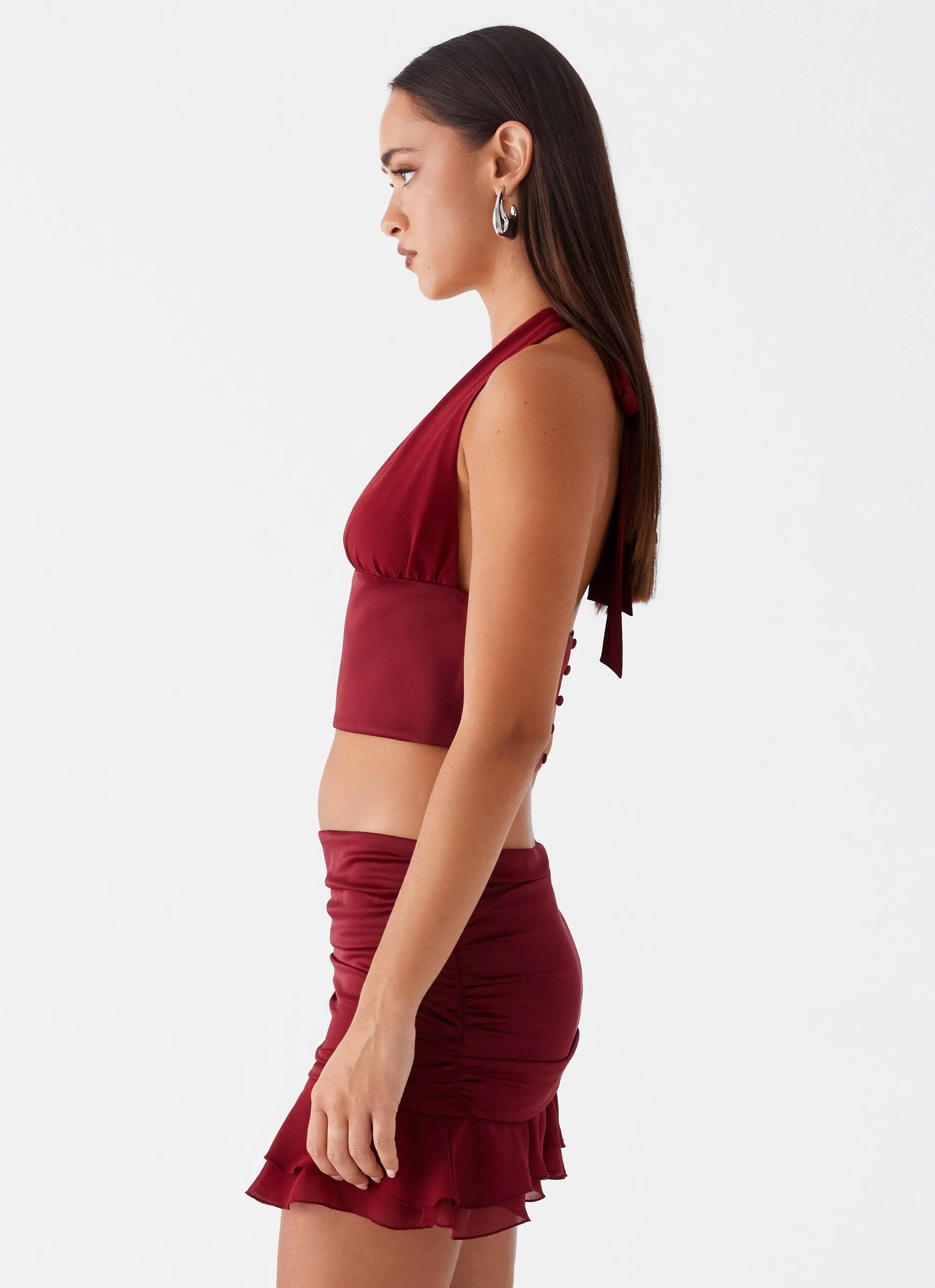 Kitty Chiffon Halter Top - Cherry Red NonSlip Grip Tape RibbedHemline
