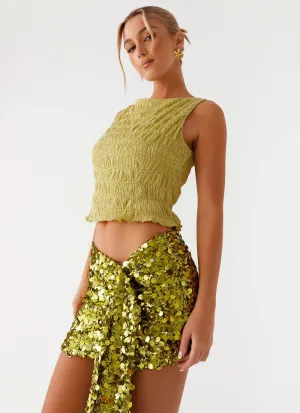 Lights On Sequin Mini Skirt - Olive Soft Finish