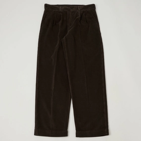 Knickerbocker 'Canal' Pleated Corduroy Trousers - Coffee Metallic accents Breathable Comfort Design