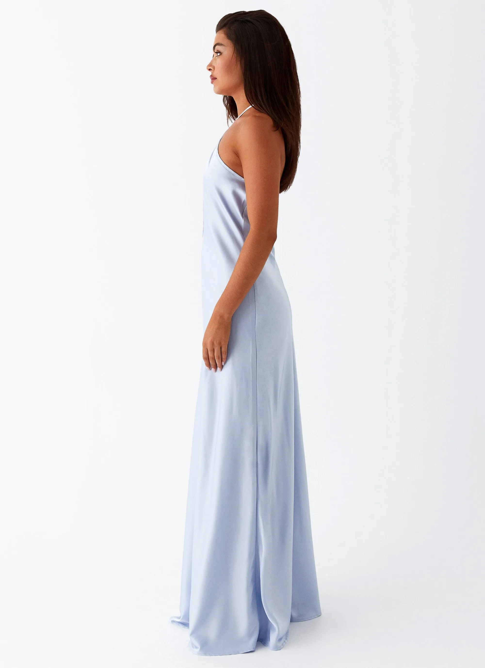 Noir Symphony Maxi Dress - Ice Blue Layered Sleeve Cuffs