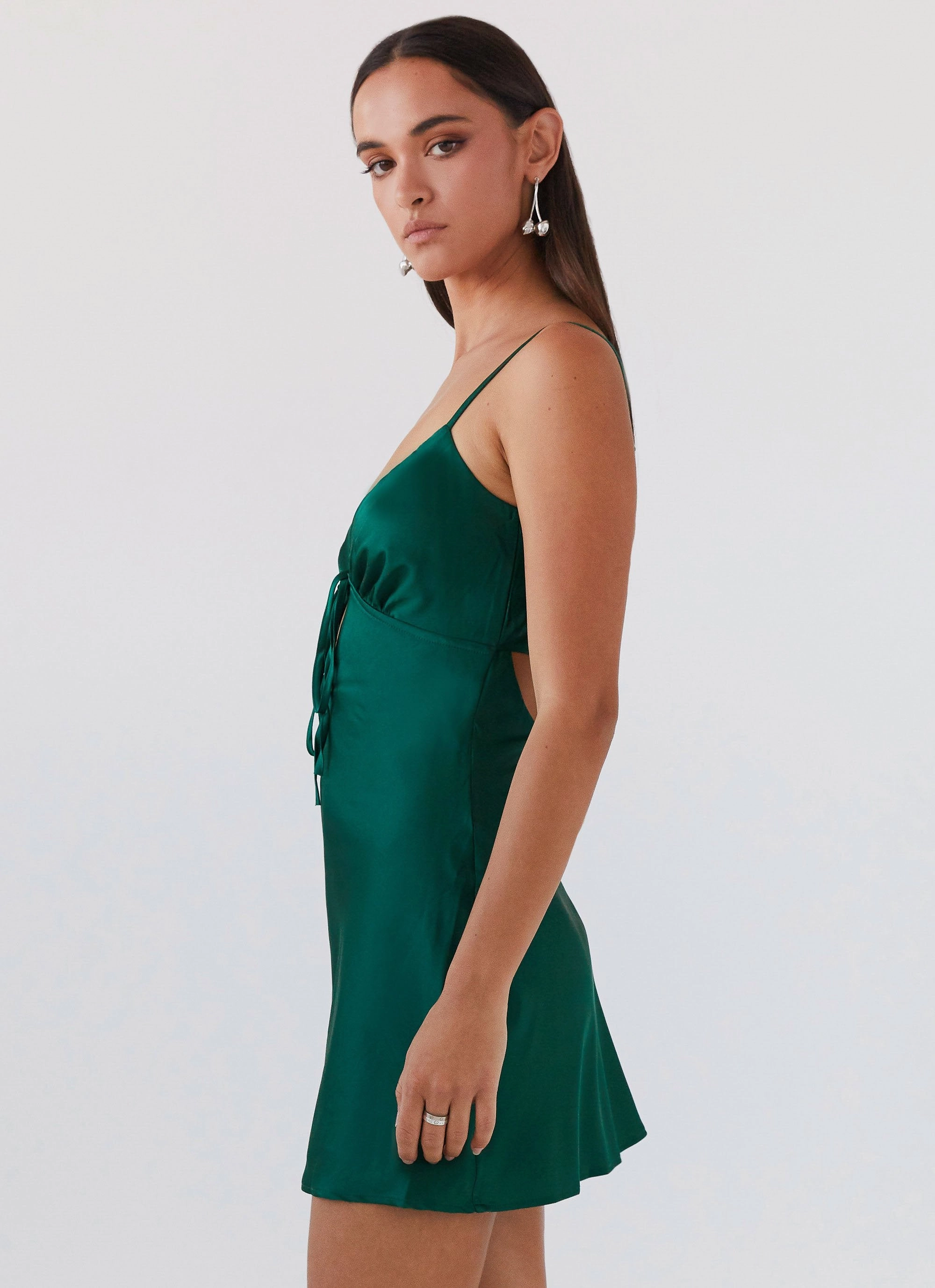 Flora Satin Mini Dress - Forest Green Cotton-Blend Non-Iron