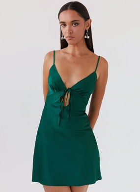 Cozy Comfort Flora Satin Mini Dress - Forest Green